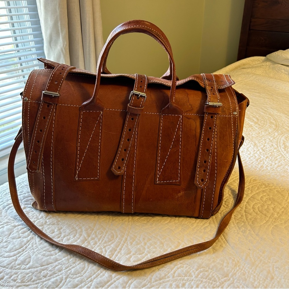 Vintage Leather Weekender Duffle Bag Overnighter Rustic